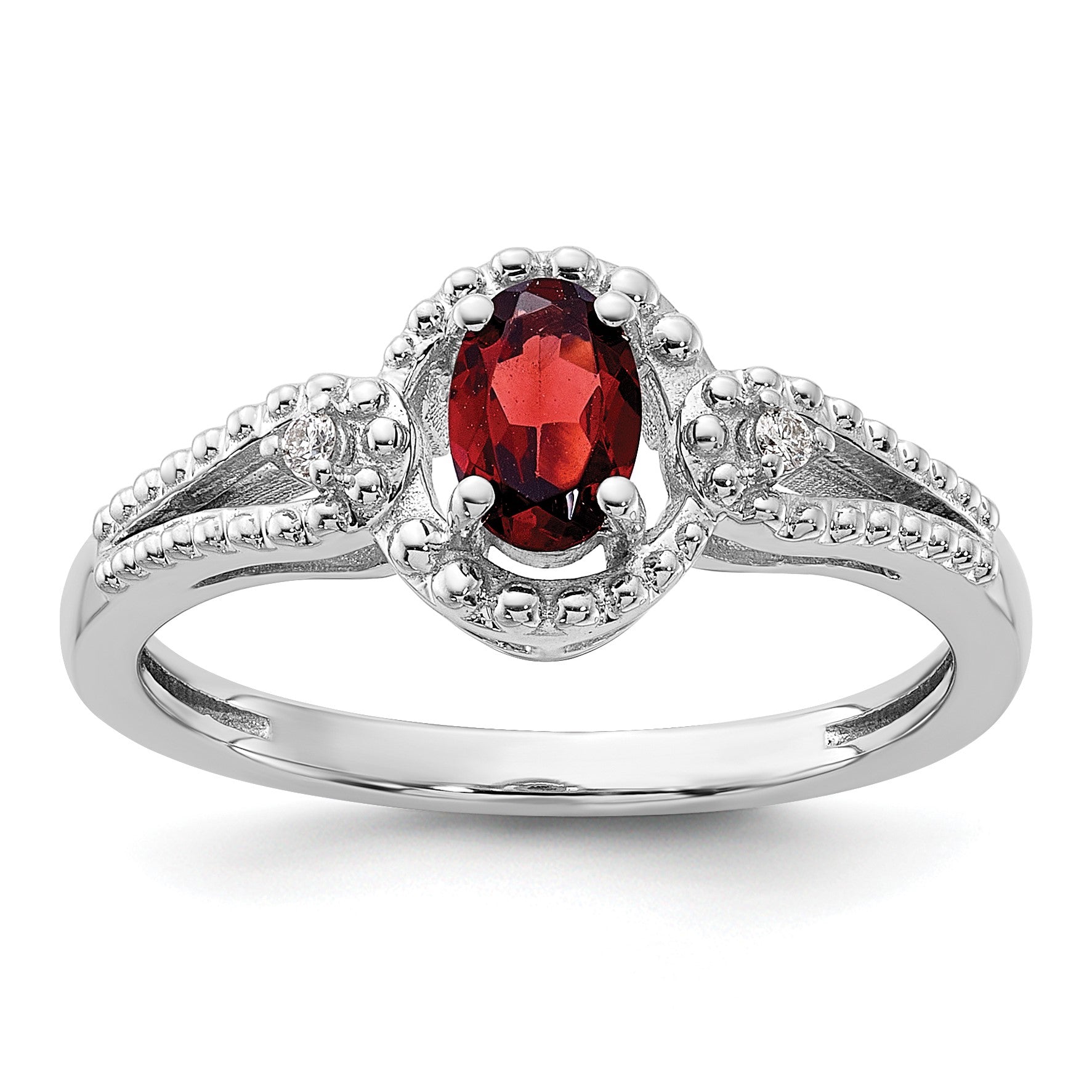 Sterlingsilber Rhodiniert Granat & Diamant. Ring