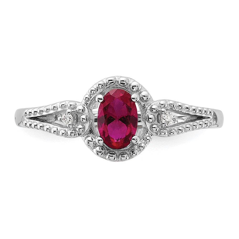 Sterlingsilber Rhodiniert Erzeugt Rubin & Diamant. Ring