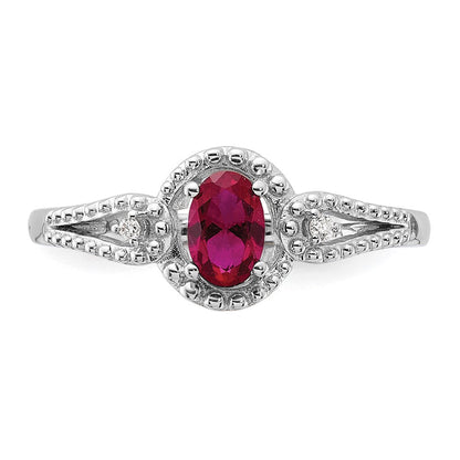 Sterlingsilber Rhodiniert Erzeugt Rubin & Diamant. Ring