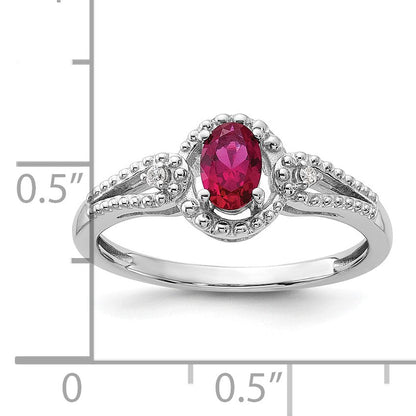 Sterlingsilber Rhodiniert Erzeugt Rubin & Diamant. Ring