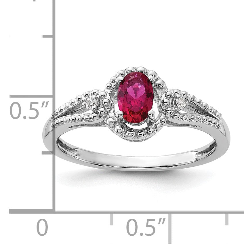 Sterlingsilber Rhodiniert Erzeugt Rubin & Diamant. Ring