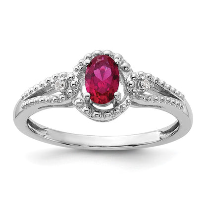 Sterlingsilber Rhodiniert Erzeugt Rubin & Diamant. Ring