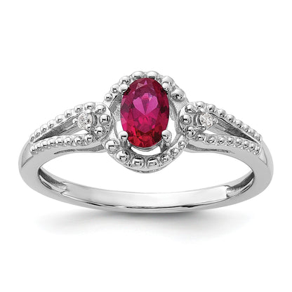 Sterlingsilber Rhodiniert Erzeugt Rubin & Diamant. Ring