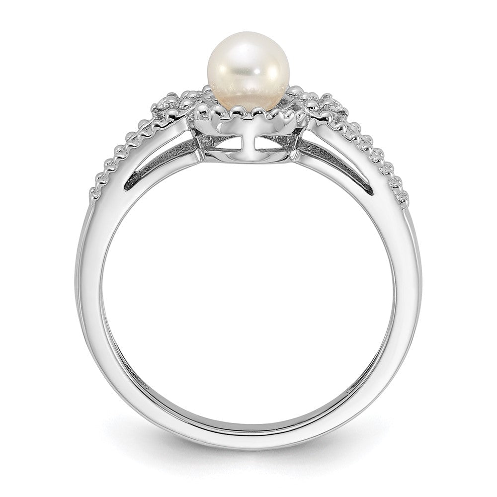 Sterlingsilber Rhodiniert Fw Zuchtperle & Diamant. Ring