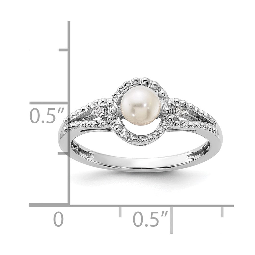 Sterlingsilber Rhodiniert Fw Zuchtperle & Diamant. Ring