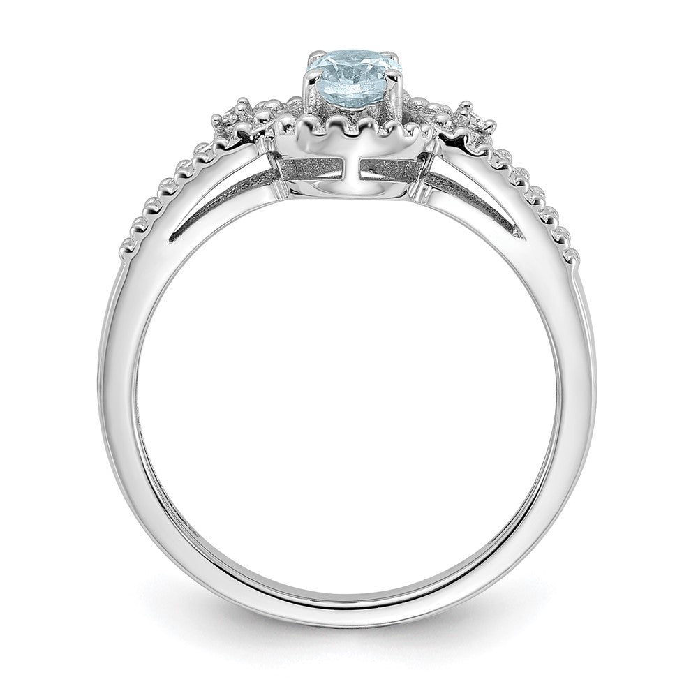 Sterlingsilber Rhodiniert Aquamarin & Diamant. Ring