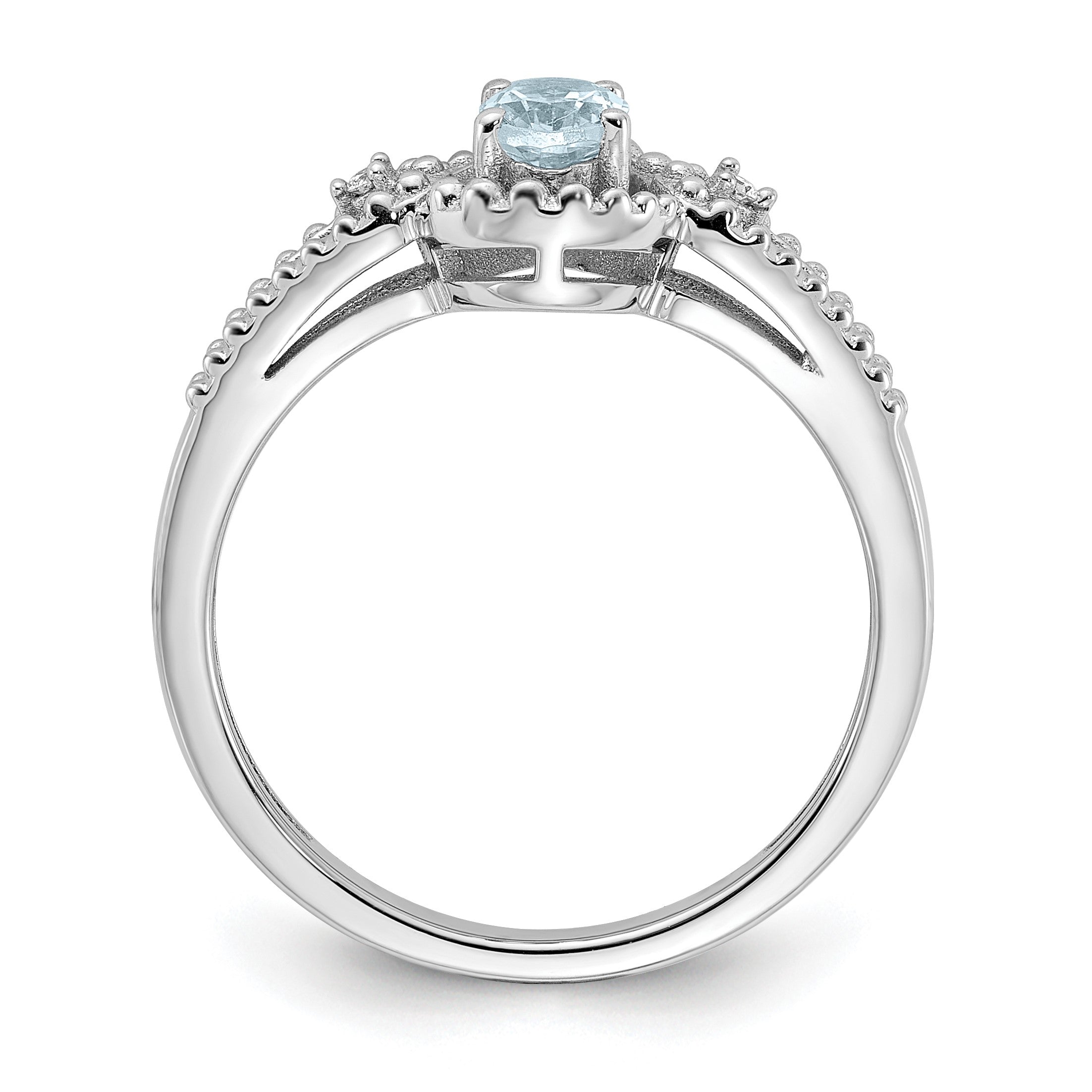 Sterlingsilber Rhodiniert Aquamarin & Diamant. Ring
