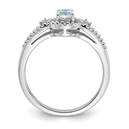 Sterlingsilber Rhodiniert Aquamarin & Diamant. Ring