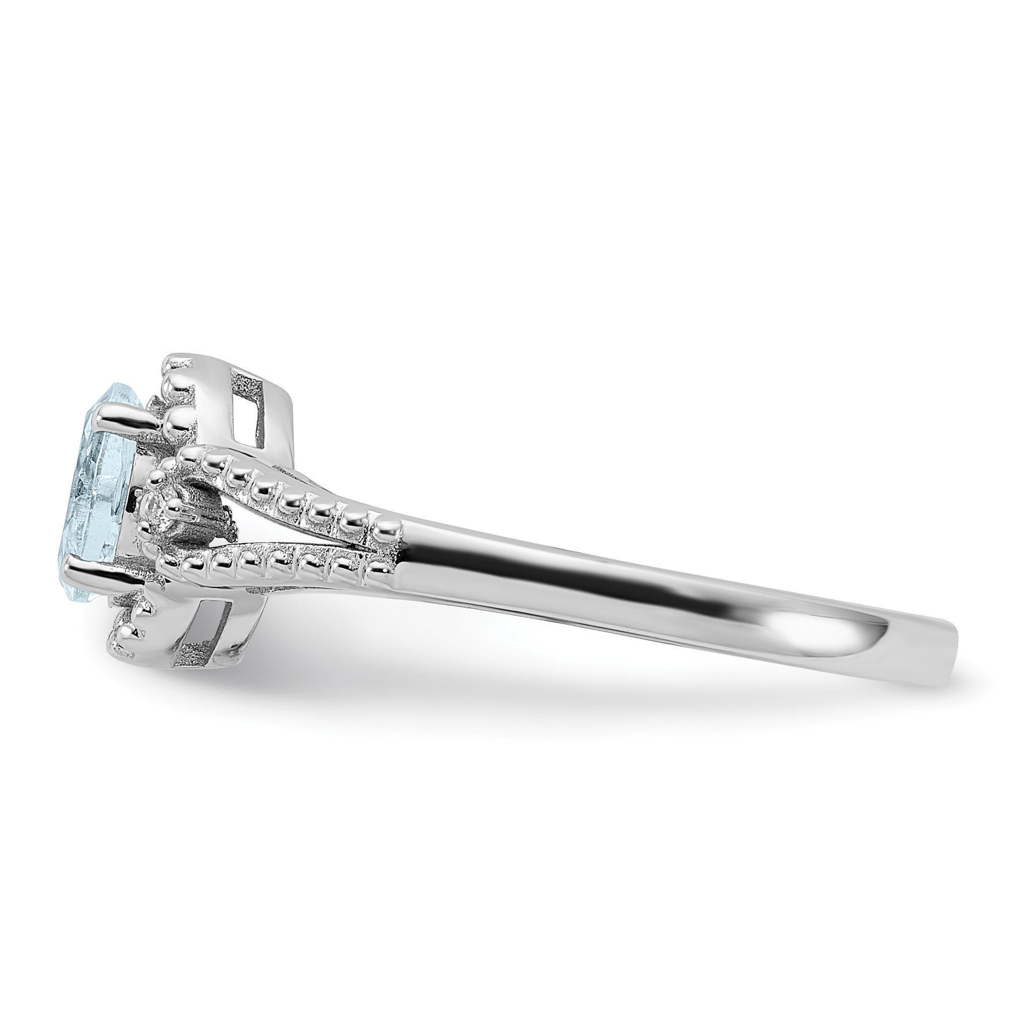 Sterlingsilber Rhodiniert Aquamarin & Diamant. Ring