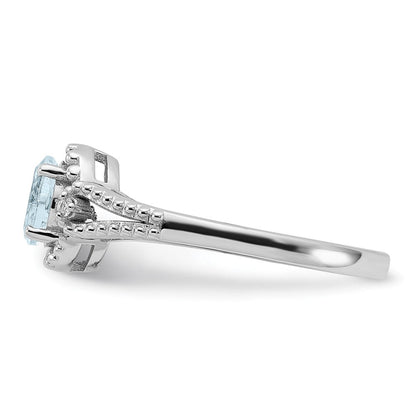 Sterlingsilber Rhodiniert Aquamarin & Diamant. Ring