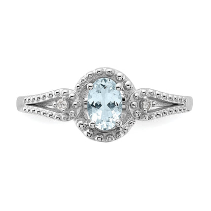 Sterlingsilber Rhodiniert Aquamarin & Diamant. Ring