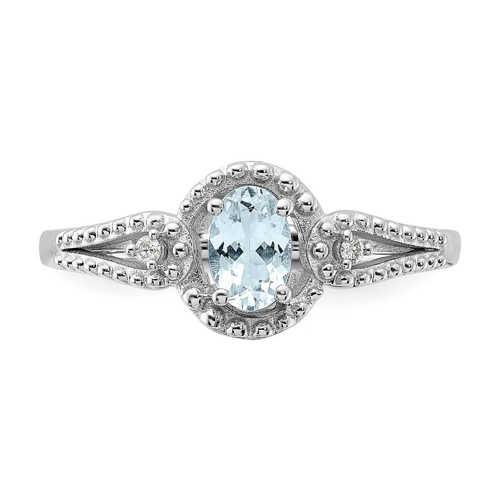 Sterlingsilber Rhodiniert Aquamarin & Diamant. Ring