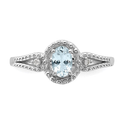 Sterlingsilber Rhodiniert Aquamarin & Diamant. Ring