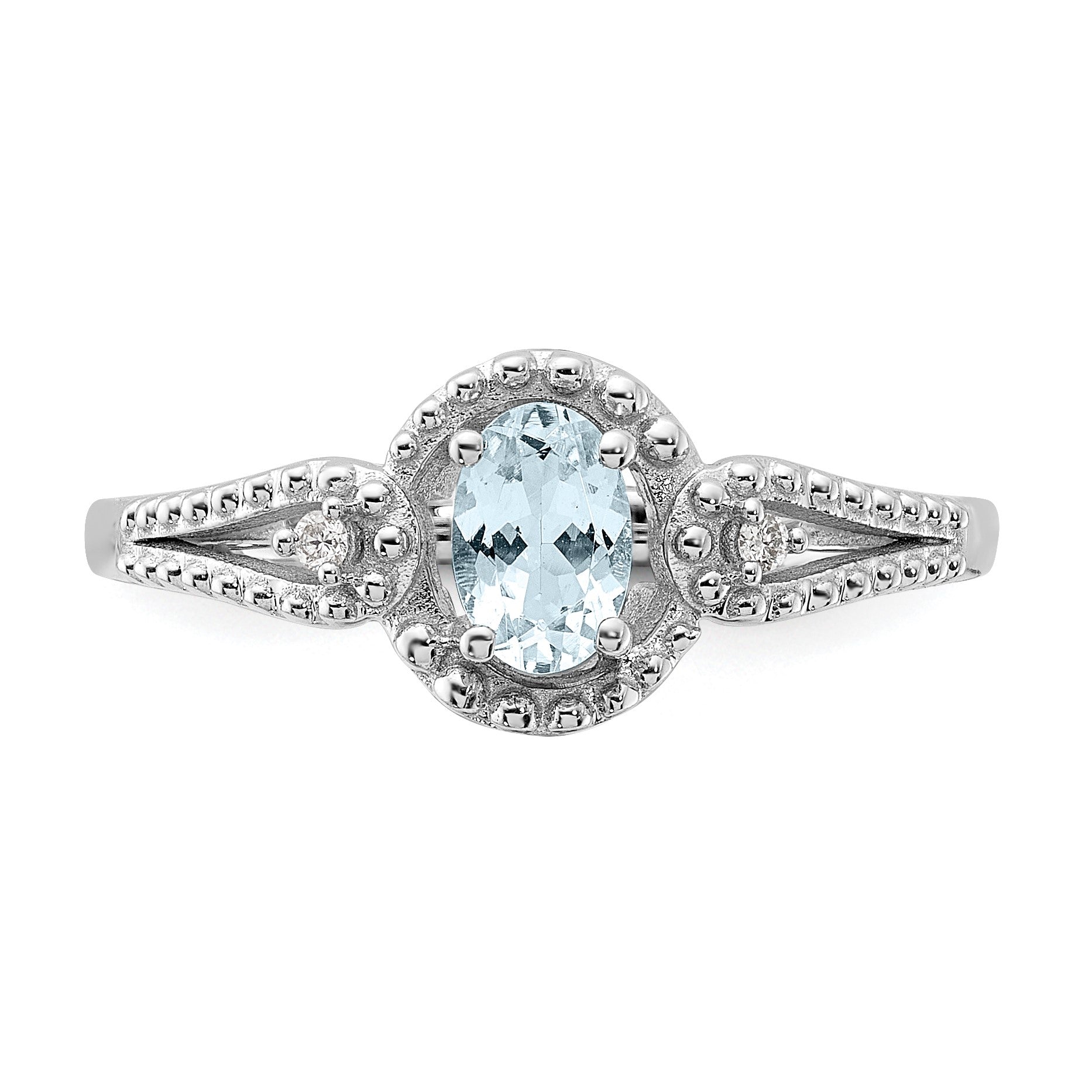 Sterlingsilber Rhodiniert Aquamarin & Diamant. Ring
