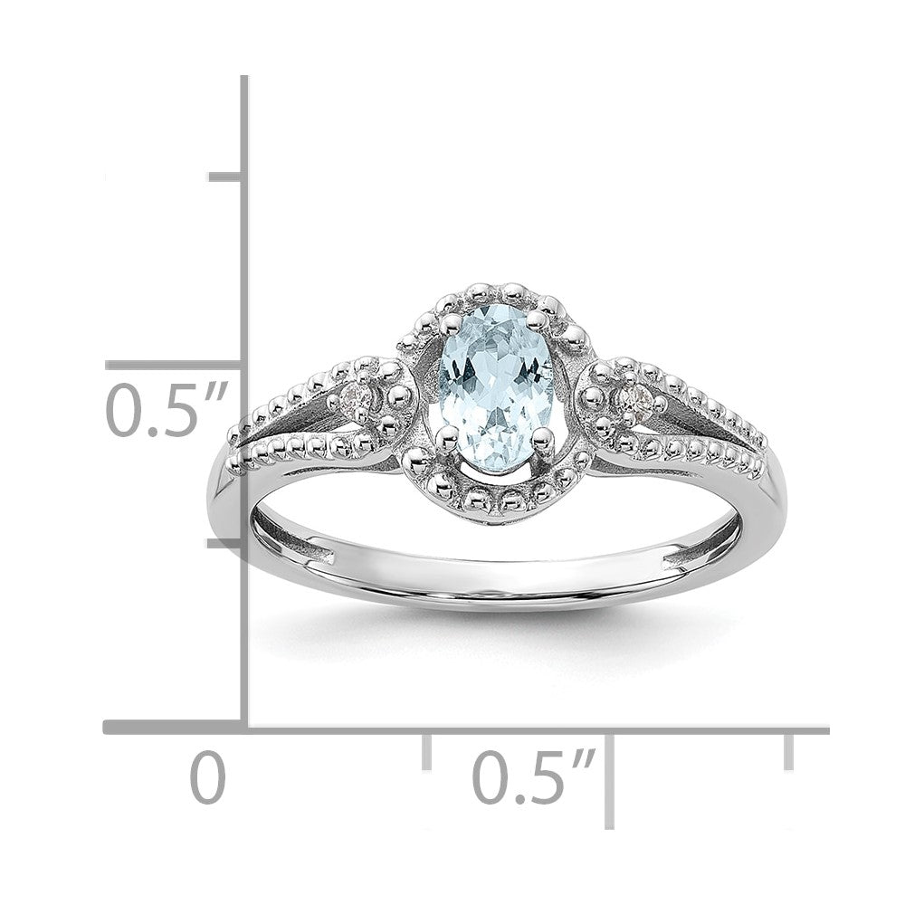 Sterlingsilber Rhodiniert Aquamarin & Diamant. Ring