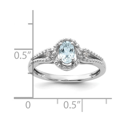 Sterlingsilber Rhodiniert Aquamarin & Diamant. Ring