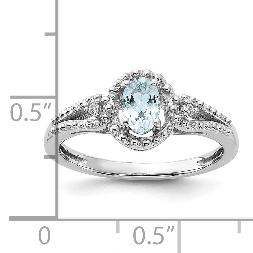 Sterlingsilber Rhodiniert Aquamarin & Diamant. Ring