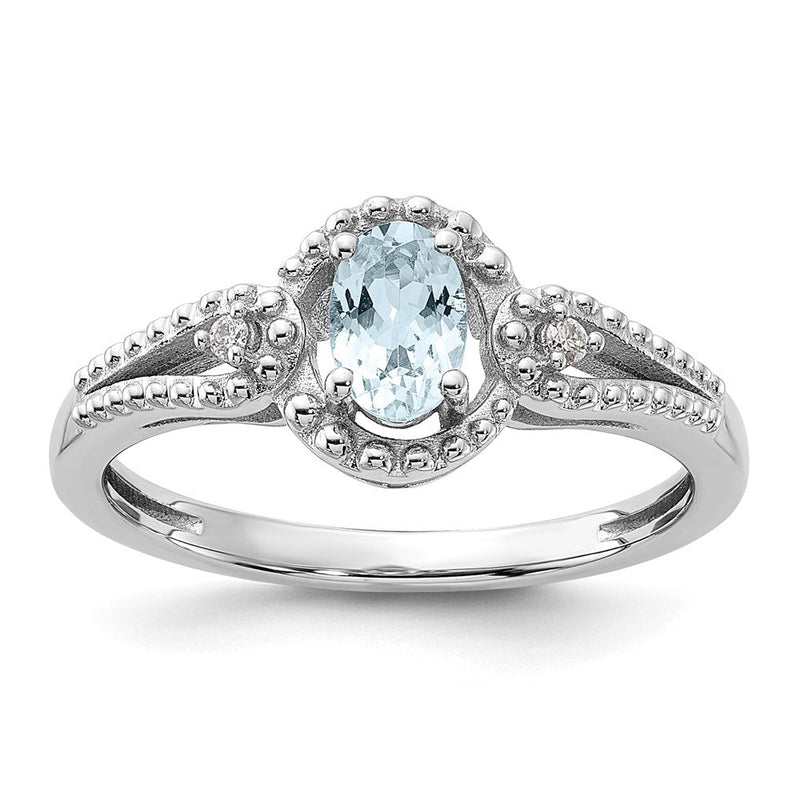 Sterlingsilber Rhodiniert Aquamarin & Diamant. Ring