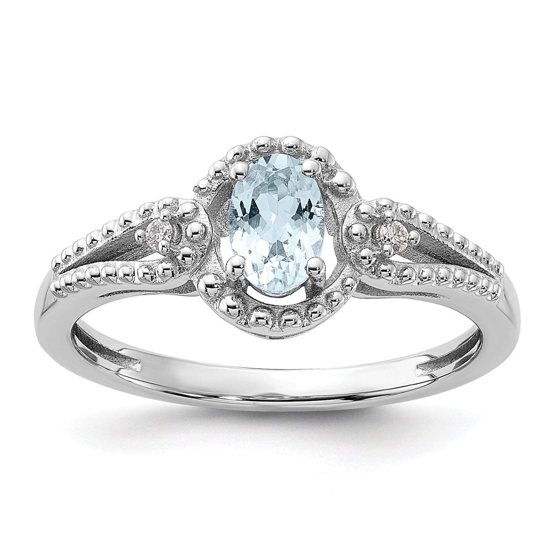 Sterlingsilber Rhodiniert Aquamarin & Diamant. Ring