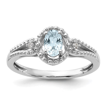 Sterlingsilber Rhodiniert Aquamarin & Diamant. Ring
