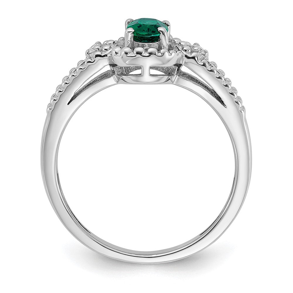 Sterlingsilber Rhodiniert Erzeugt Smaragd & Diamant. Ring