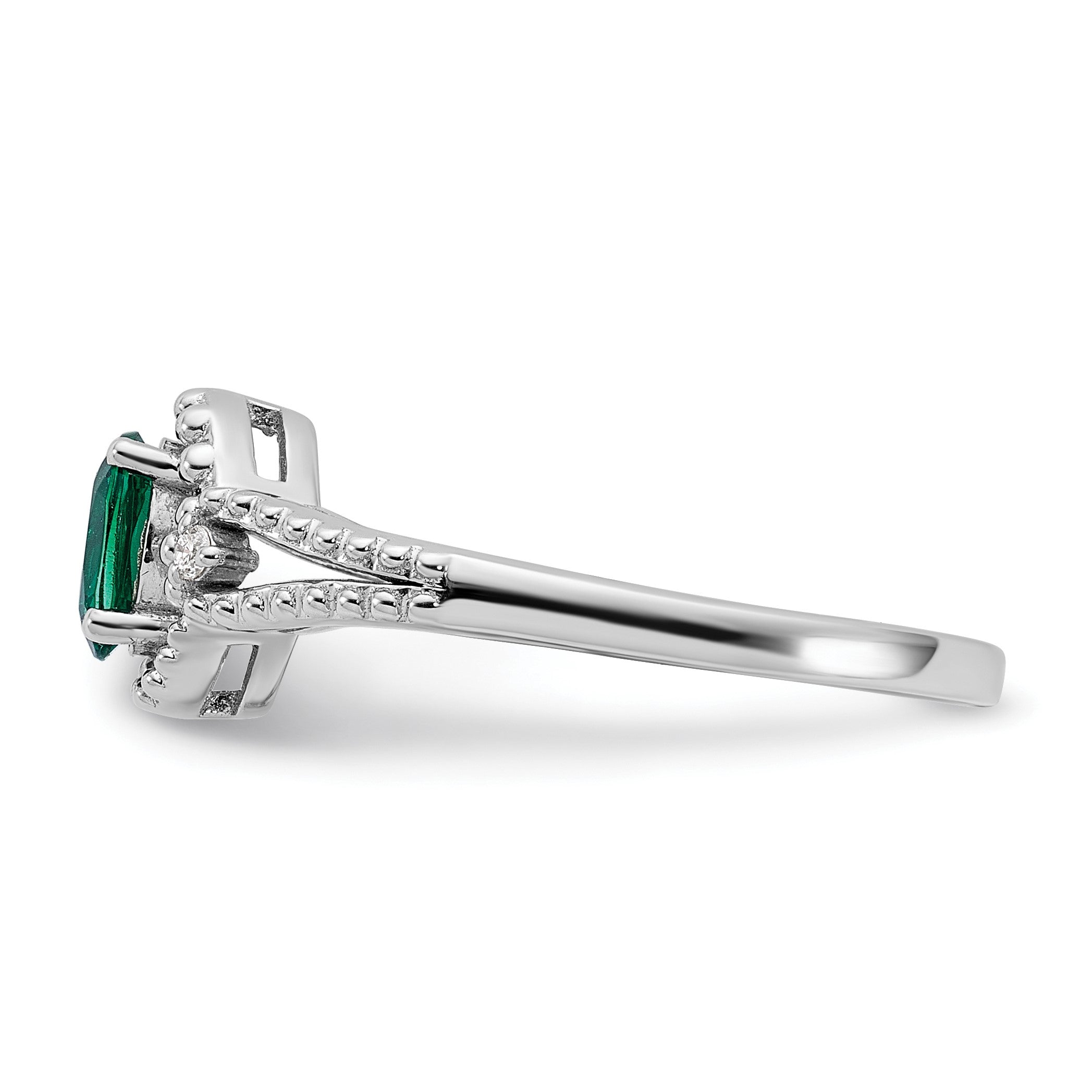 Sterlingsilber Rhodiniert Erzeugt Smaragd & Diamant. Ring