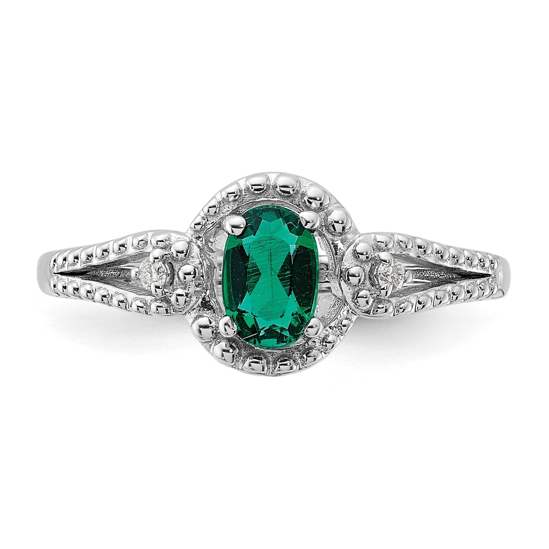 Sterlingsilber Rhodiniert Erzeugt Smaragd & Diamant. Ring