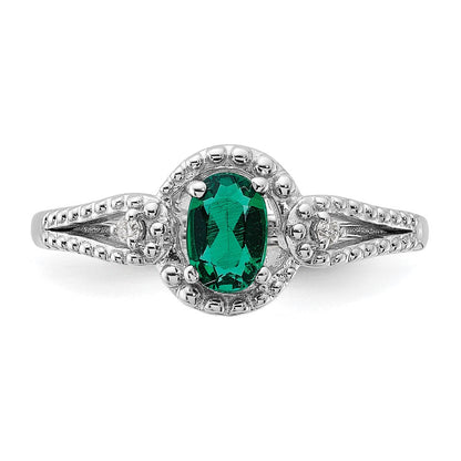 Sterlingsilber Rhodiniert Erzeugt Smaragd & Diamant. Ring