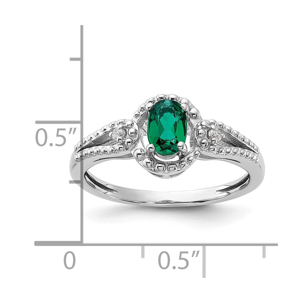 Sterlingsilber Rhodiniert Erzeugt Smaragd & Diamant. Ring