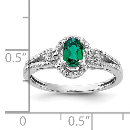 Sterlingsilber Rhodiniert Erzeugt Smaragd & Diamant. Ring