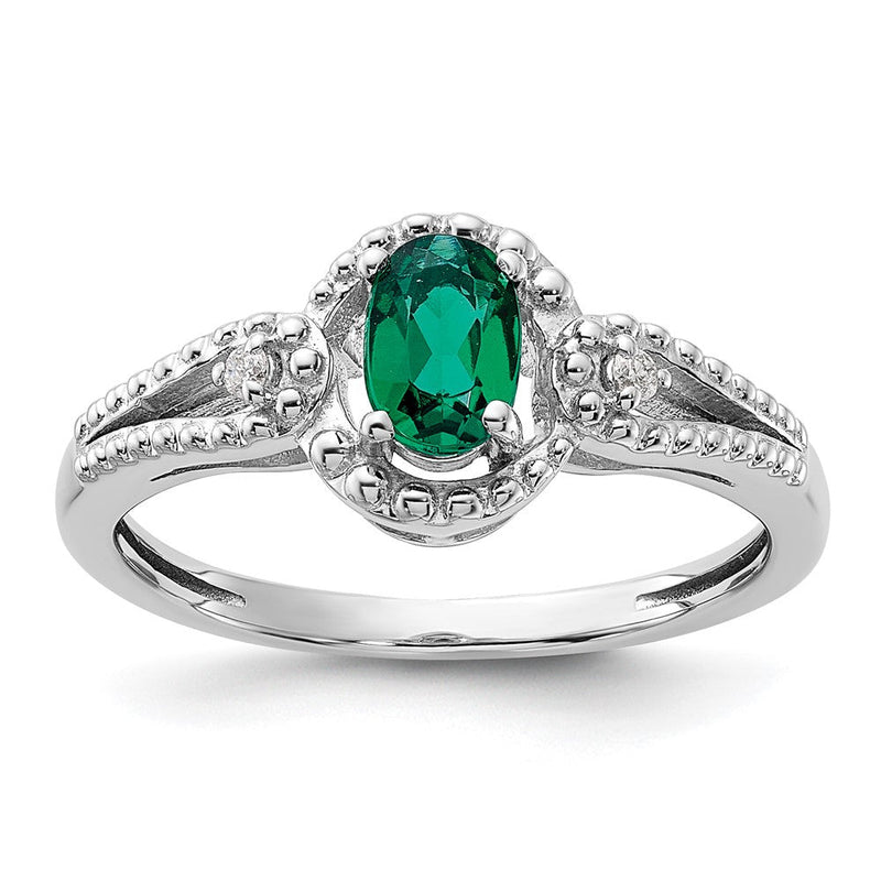 Sterlingsilber Rhodiniert Erzeugt Smaragd & Diamant. Ring