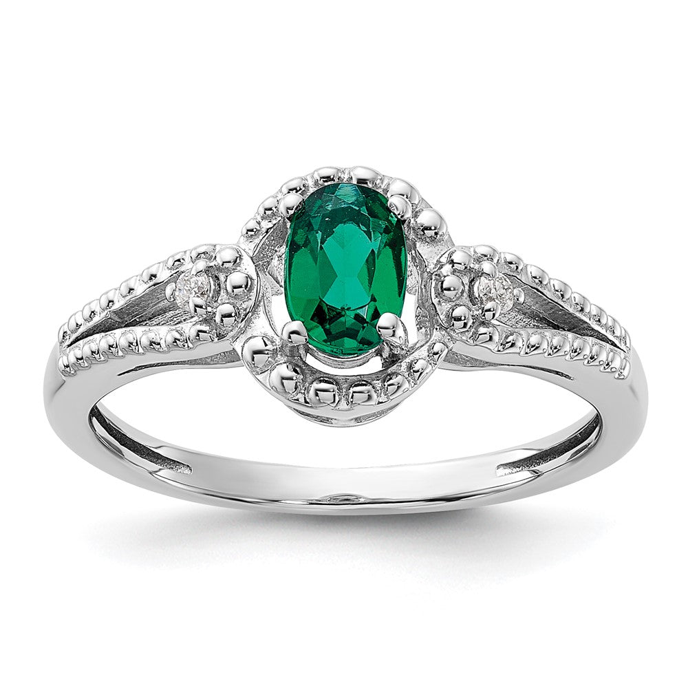 Sterlingsilber Rhodiniert Erzeugt Smaragd & Diamant. Ring