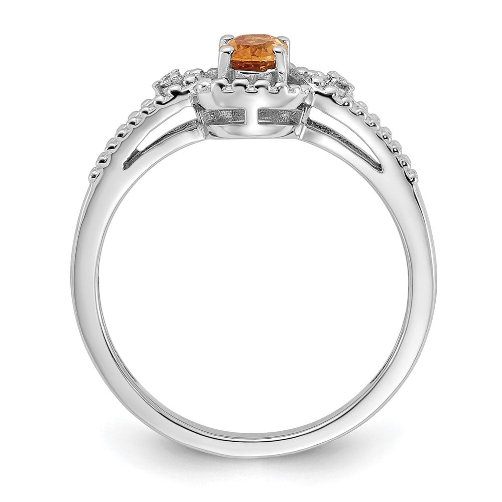 Sterlingsilber Rhodiniert Citrin & Diamant. Ring