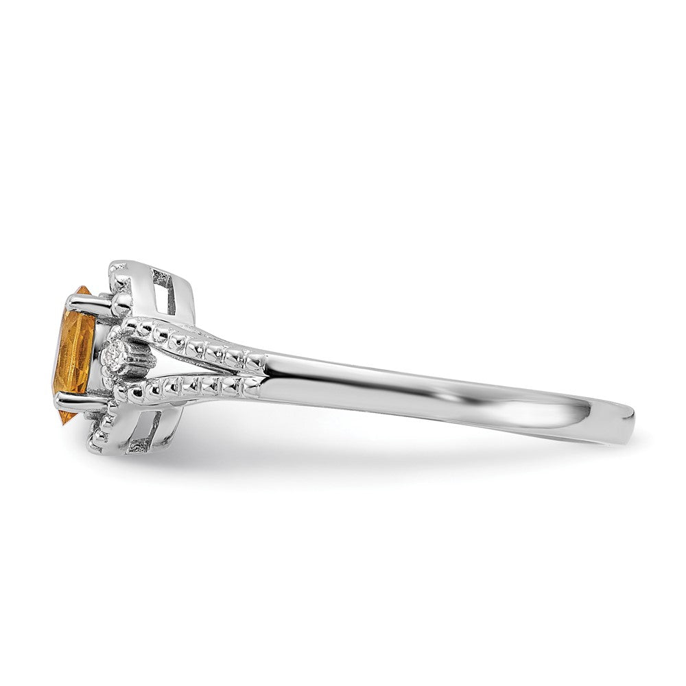 Sterlingsilber Rhodiniert Citrin & Diamant. Ring