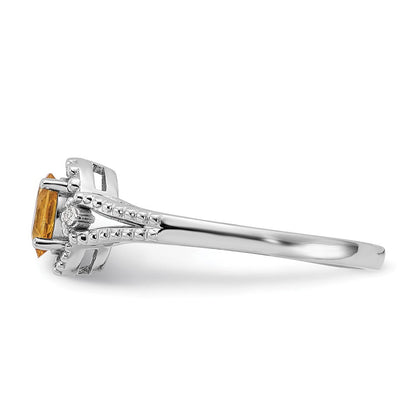 Sterlingsilber Rhodiniert Citrin & Diamant. Ring