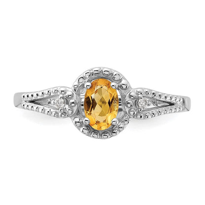 Sterlingsilber Rhodiniert Citrin & Diamant. Ring