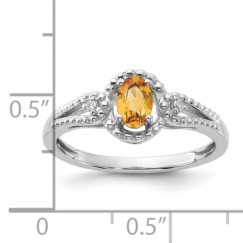 Sterlingsilber Rhodiniert Citrin & Diamant. Ring