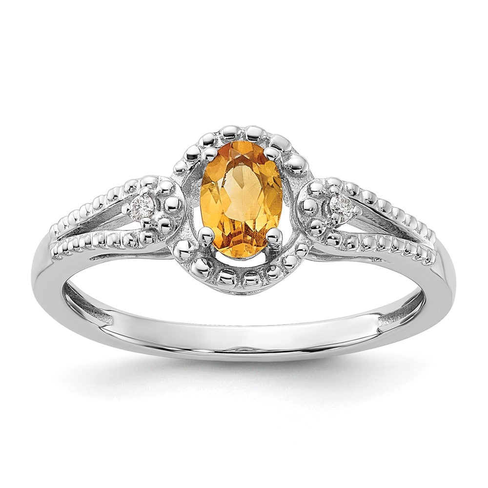 Sterlingsilber Rhodiniert Citrin & Diamant. Ring