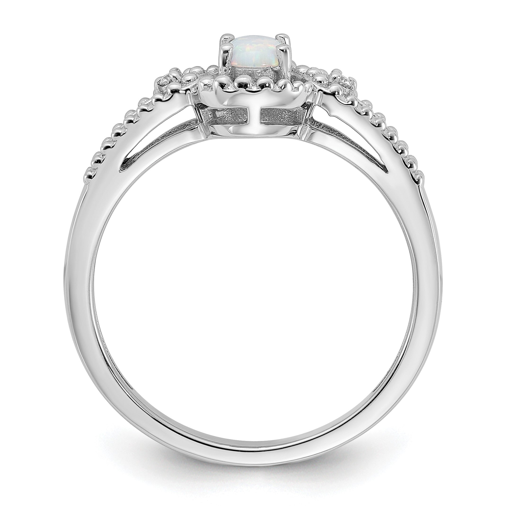 Sterlingsilber Rhodiniert Erzeugt Opal & Diamant. Ring