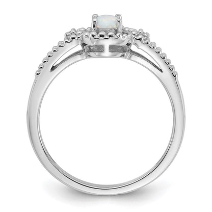 Sterlingsilber Rhodiniert Erzeugt Opal & Diamant. Ring
