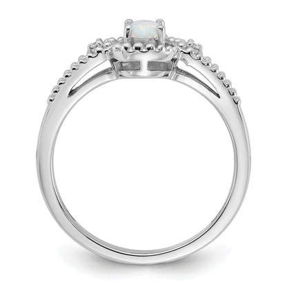 Sterlingsilber Rhodiniert Erzeugt Opal & Diamant. Ring