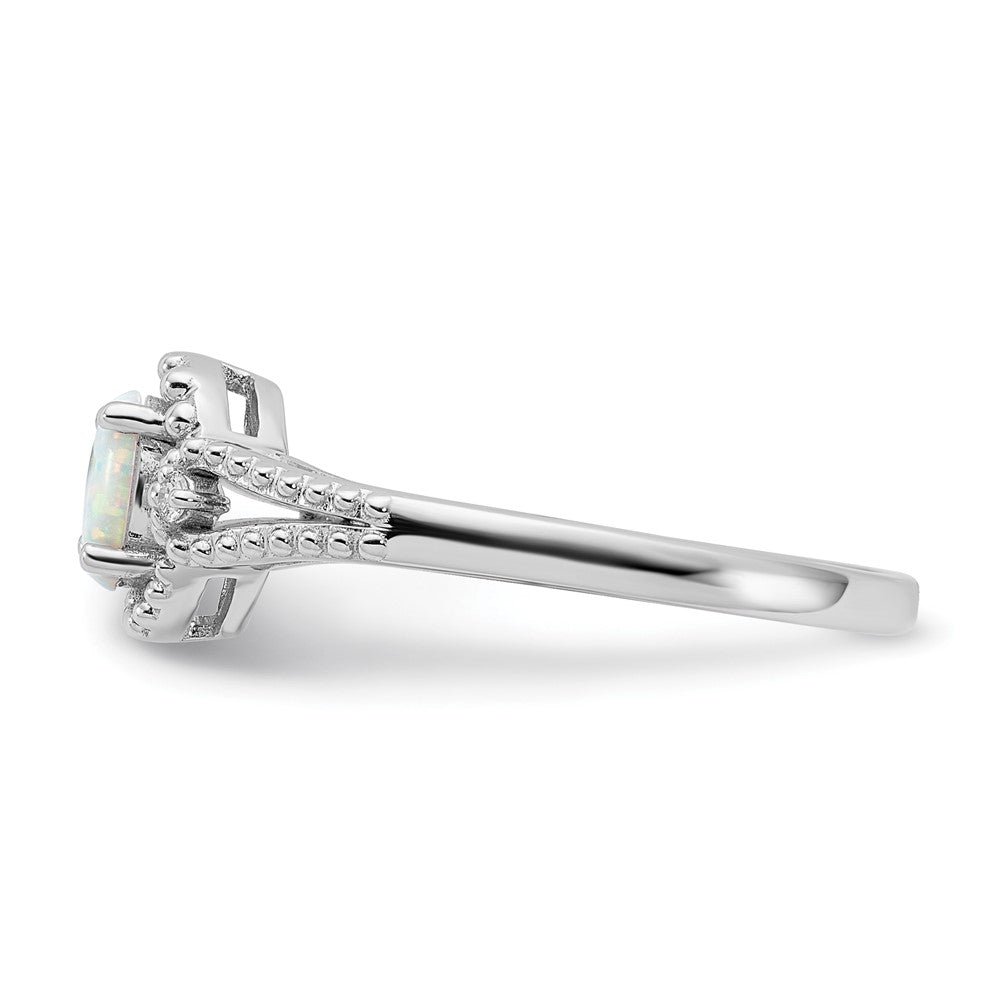 Sterlingsilber Rhodiniert Erzeugt Opal & Diamant. Ring
