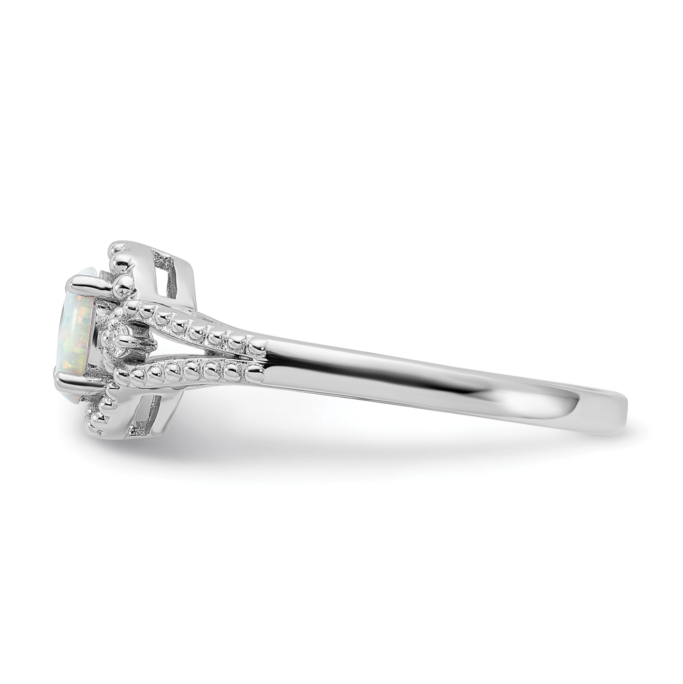 Sterlingsilber Rhodiniert Erzeugt Opal & Diamant. Ring