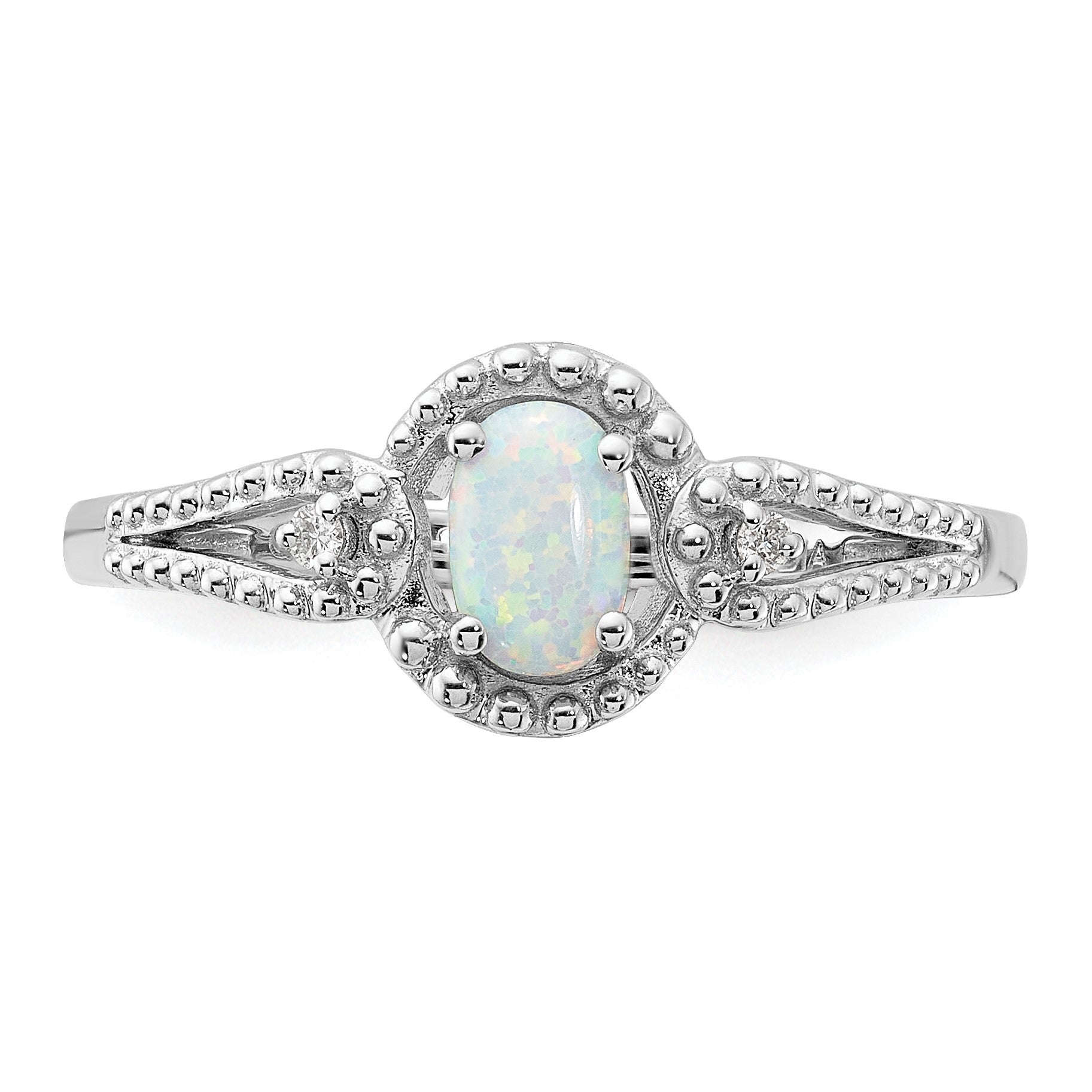 Sterlingsilber Rhodiniert Erzeugt Opal & Diamant. Ring