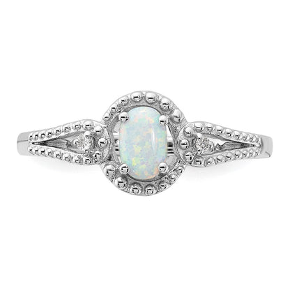Sterlingsilber Rhodiniert Erzeugt Opal & Diamant. Ring