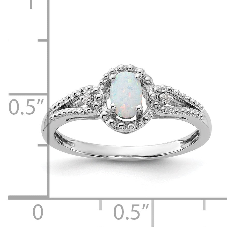 Sterlingsilber Rhodiniert Erzeugt Opal & Diamant. Ring
