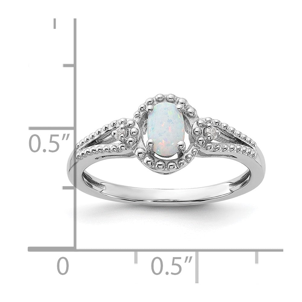 Sterlingsilber Rhodiniert Erzeugt Opal & Diamant. Ring