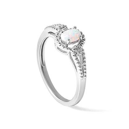 Sterlingsilber Rhodiniert Erzeugt Opal & Diamant. Ring