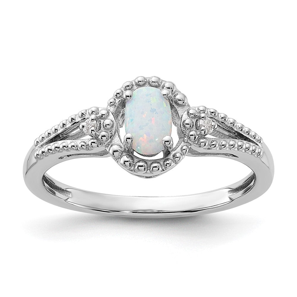 Sterlingsilber Rhodiniert Erzeugt Opal & Diamant. Ring