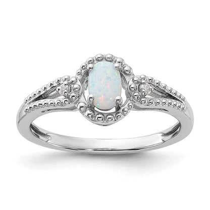 Sterlingsilber Rhodiniert Erzeugt Opal & Diamant. Ring